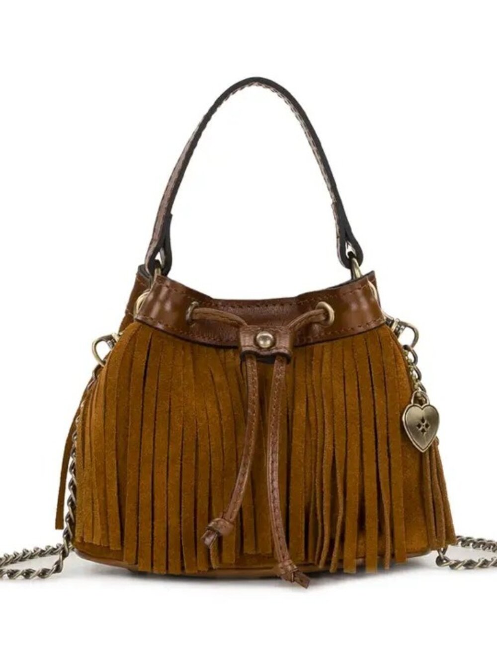 Patricia Nash Mini Elisa Chain Crossbody with Heart Charm - Suede Leather Fringe - Picture 2 of 6
